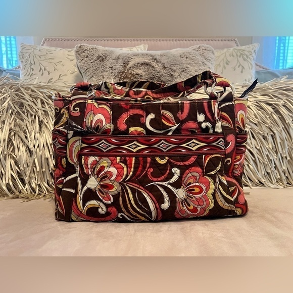 VERA BRADLEY Puccini 2008 Whitney Bag Brown Orange 2 Handle Zip Top Y2K Quilted - Picture 1 of 15